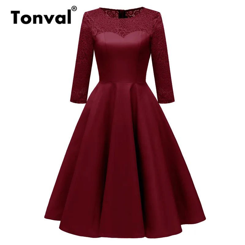 Tonval элегантное контрастное кружевное винтажное платье с рукавом 3/4 А-силуэта, женские вечерние платья на осень