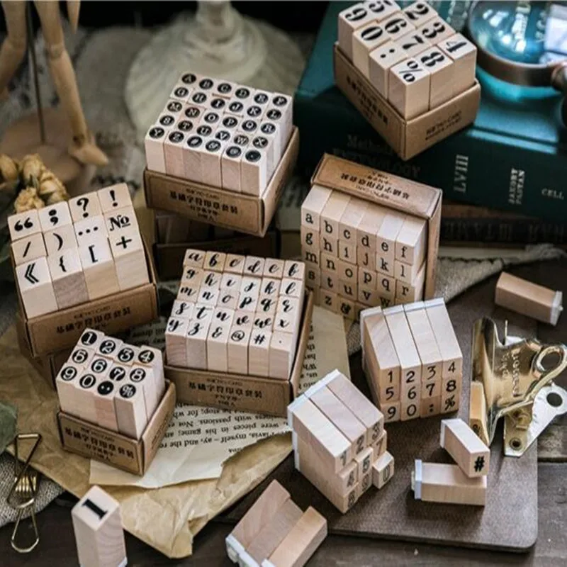 

Vintage Basic Date Alphabet Typewriter Number Letter Punctuation Stamp Wood Rubber Seal Log Rubber Stamp Deco Dairy Book