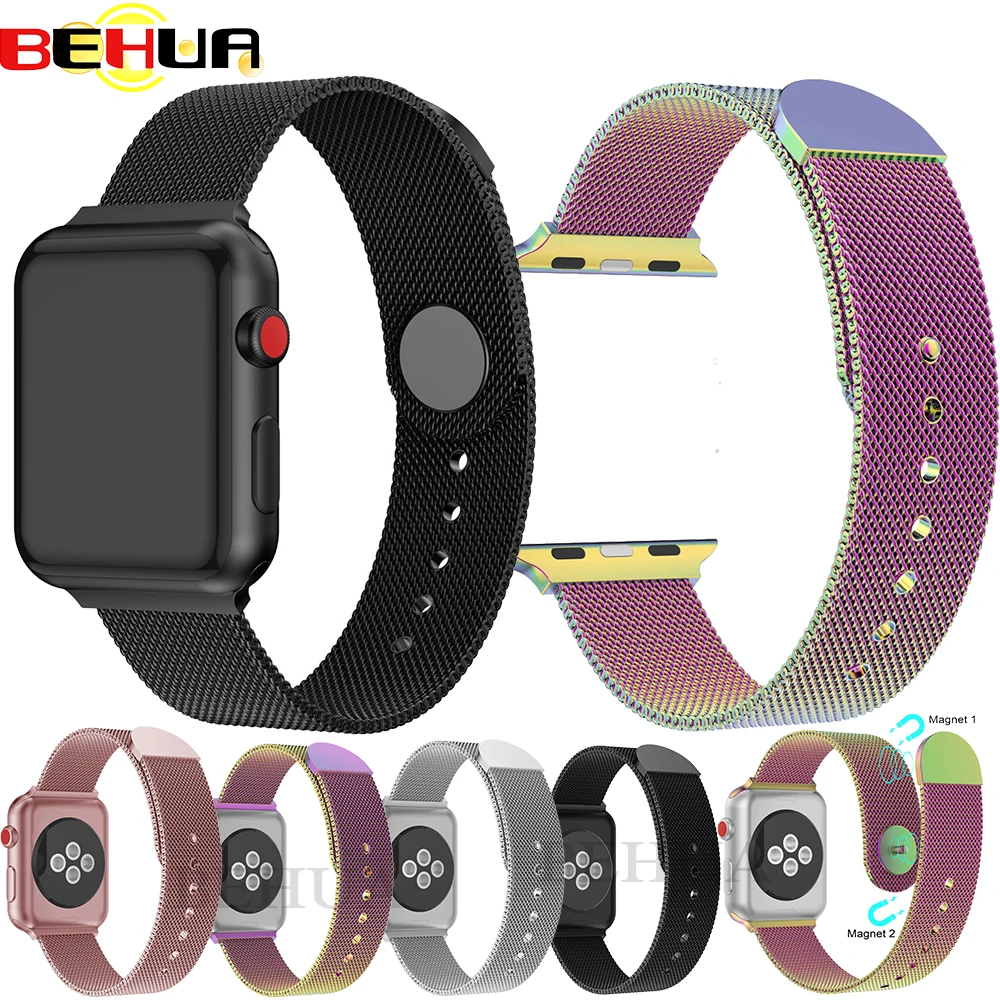 

Milanese Loop Band for Apple watch 42mm 38mm Link Bracelet Strap Magnetic adjustable buckle with adapter for iwatch Series 4 3 2