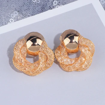

New Design Trendy Female Crystal Earrings Brincos Gold Color Round Circle Stud Earrings For Women Gift WX206