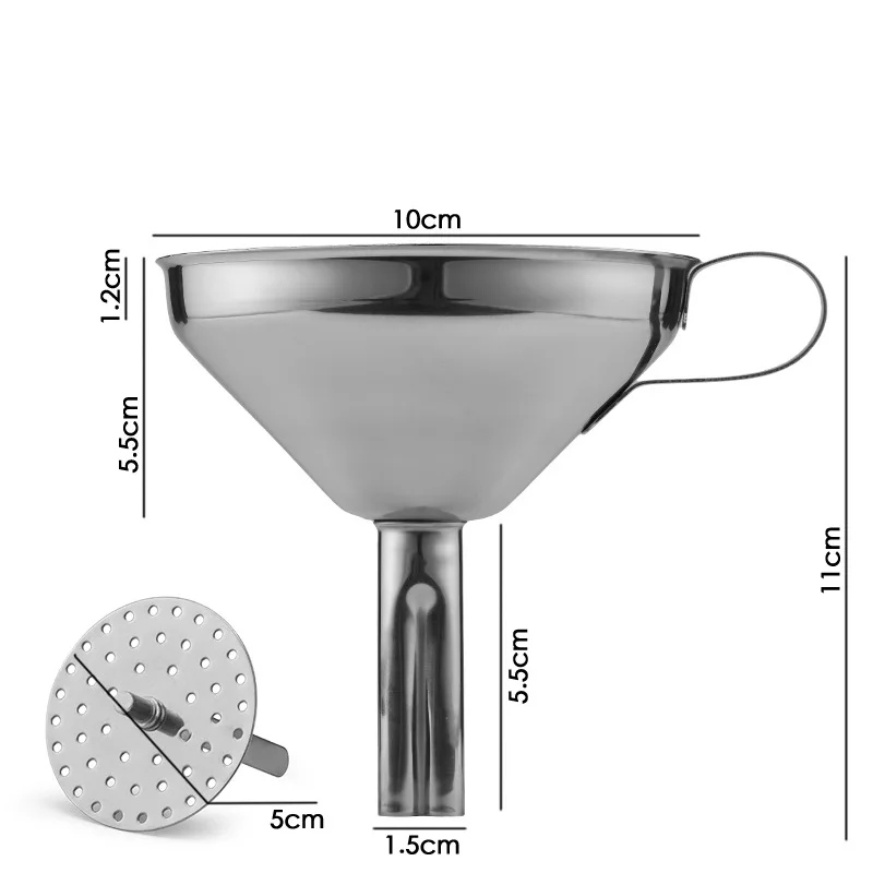 Durable Funnel Stainless Steel Kitchen Oil Honey with Detachable Strainer/Filter Canning Liquid Powder Funnel Removable