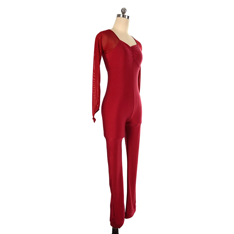 Nasinaya Figure Skating Tights Long Sleeve Jumpsuit Girl Kids Woman Skating Costume Gymnastics Mesh Sleeves