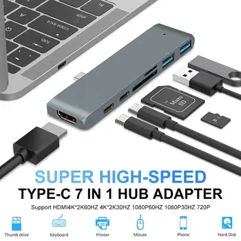

Type-c7 in one hub adapter For Mac Book 12" 13" 15" with 4K HDMI 2 Type-c charging 5Gbs 2 USB 3.0 and SD / micro card reader