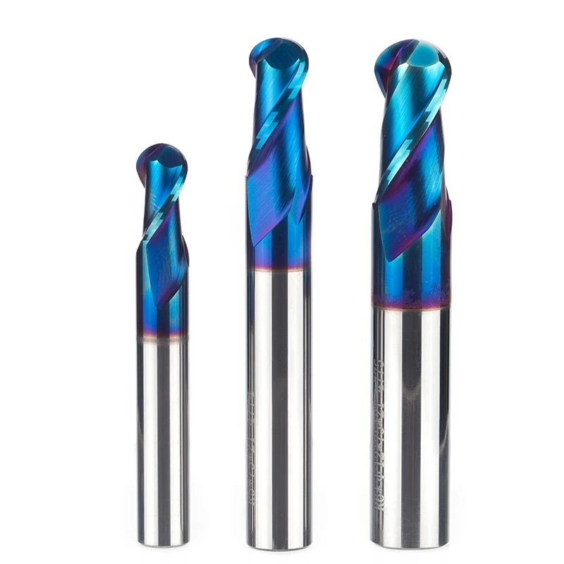 

HUHAO 1PC HRC63 Ultrafine Tungsten Carbide Cutter CNC Tool Alloy Coating End Mill 2 Flutes Ball Milling Cutter For Steel Copper