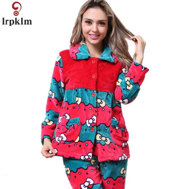 Sleepwear Womens Pajama Set Winter Warm Flannel Pajamas