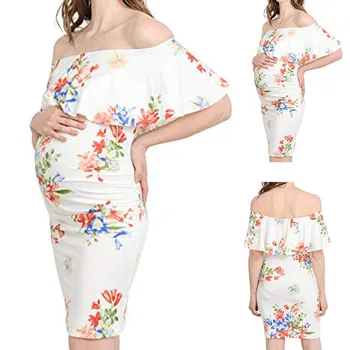 

Maternity Mother Pregnancy Floral Women's Ruffle Off Shoulder Maternity Dress одежда для беременны wholesale 2019 L4