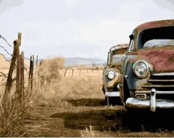 

cioioil-T1254 Dilapidated car in the autumn wasteland DIY Painting By Numbers Acrylic Paint On Canvas Modern Wall Art Picture Co