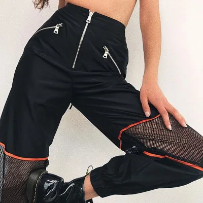 Black Punk Rock Capri Cargo Pants Women Hip Hop Pantalon Cargo Femme Streetwear Mesh Spliced High Waist Harem Pants Black Punk Rock Capri Cargo Pants Women Hip Hop Pantalon Cargo Femme Streetwear Mesh Spliced High Waist Harem Pants