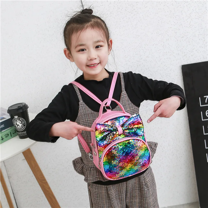 

Flash Cute Cartoon Bowknot Children Backpacks Colorful Women Leather Backpacks Summer Travel Bags School Bags For Gilrs Mochila