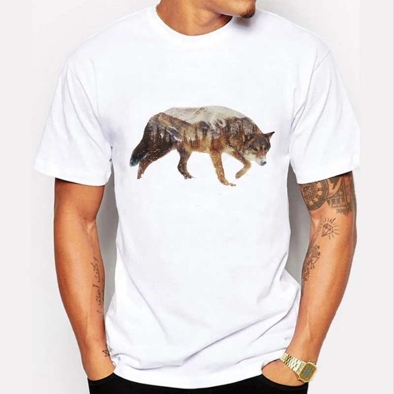 2018 Fashion Mens T Shirts Arctic Wolf Print T shirt Men Short Sleeve ...