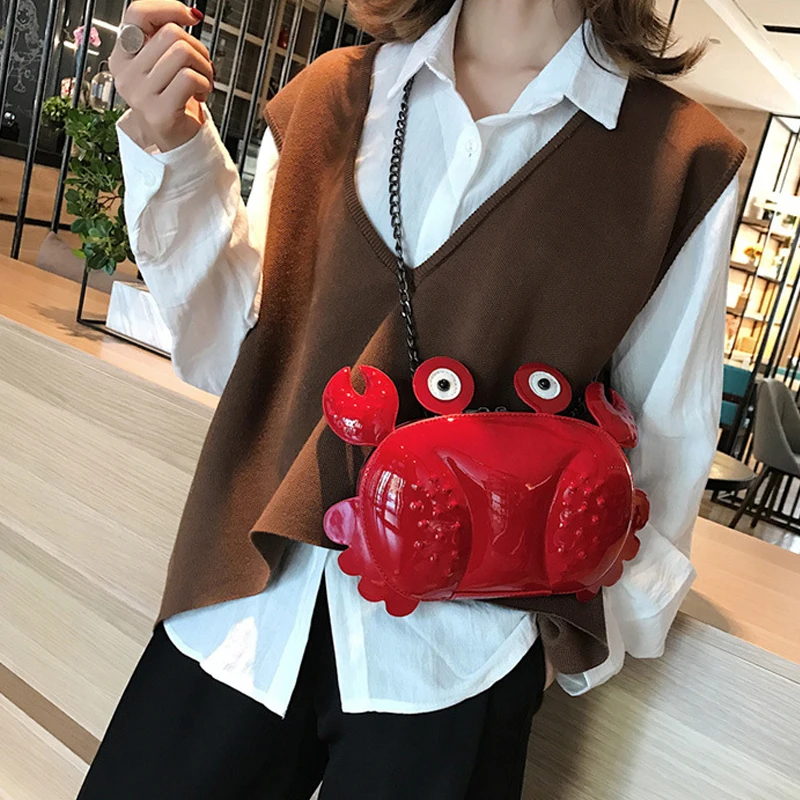 

Cute 3D Crab Chains Shoulder Messenger Bags Women Girls 2018 Animal Shape Crossbody Bag for Teenager PU Leather Bolsa Feminina