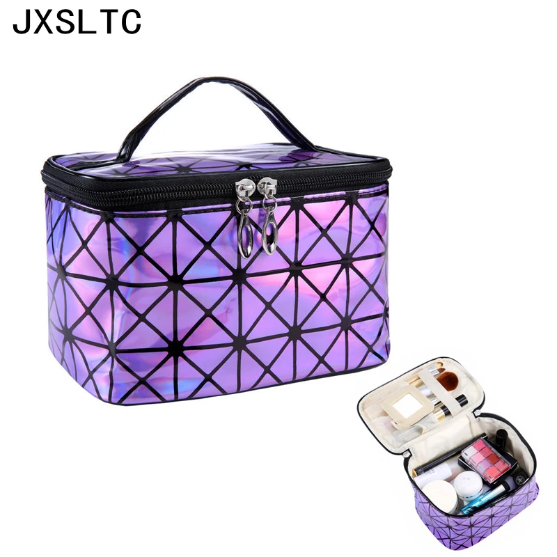 2017 High Quality Women's New Fashion Brand Purple PU Leather Cosmetic Bags Travel Organizer