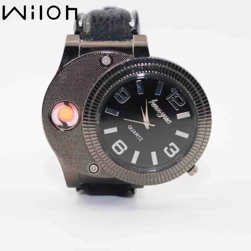 2018 часы для Для мужчин Повседневная Кварцевые часы Непламено прикуривателя Электронная Для мужчин часы Зажигалка Мода USB Перезаряжаемые F669