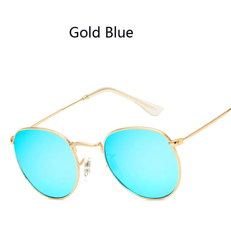 PLINTH винтажные Круглые Солнцезащитные очки женские Ray Bann ретро маленькие Солнцезащитные очки женские роскошные брендовые дизайнерские очки для вождения Gafas UV400 - Цвет линз: Gold Blue