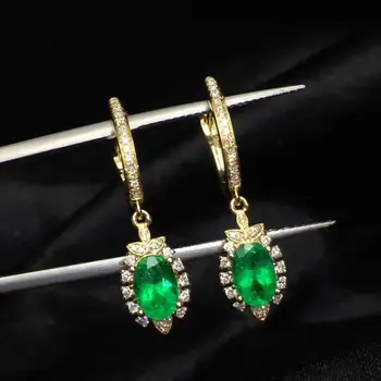 

Fine Jewelry Real Pure 18 K Gold AU750 Green Emerald 1.76ct Gemstones Diamonds Female Drop Earrings for Women Fine Earrings