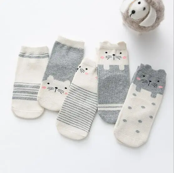 5 пар в упаковке, новые носки для новорожненных младенцев, осенне-зимние хлопковые носки в полоску с трехмерным рисунком для маленьких мальчиков и девочек от 0 до 12 лет - Цвет: 3