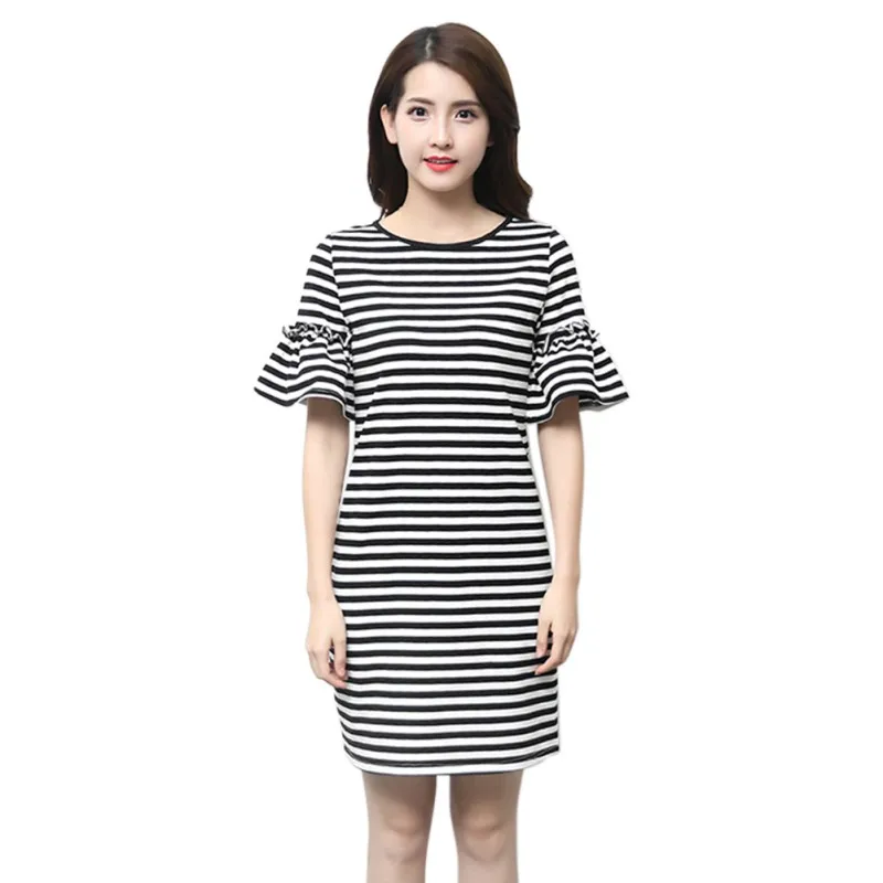 

Women Striped Short Sleeve O-neck Dress Butterfly Sleeve Mini Dresses Lady Girl Lovely Plus Size