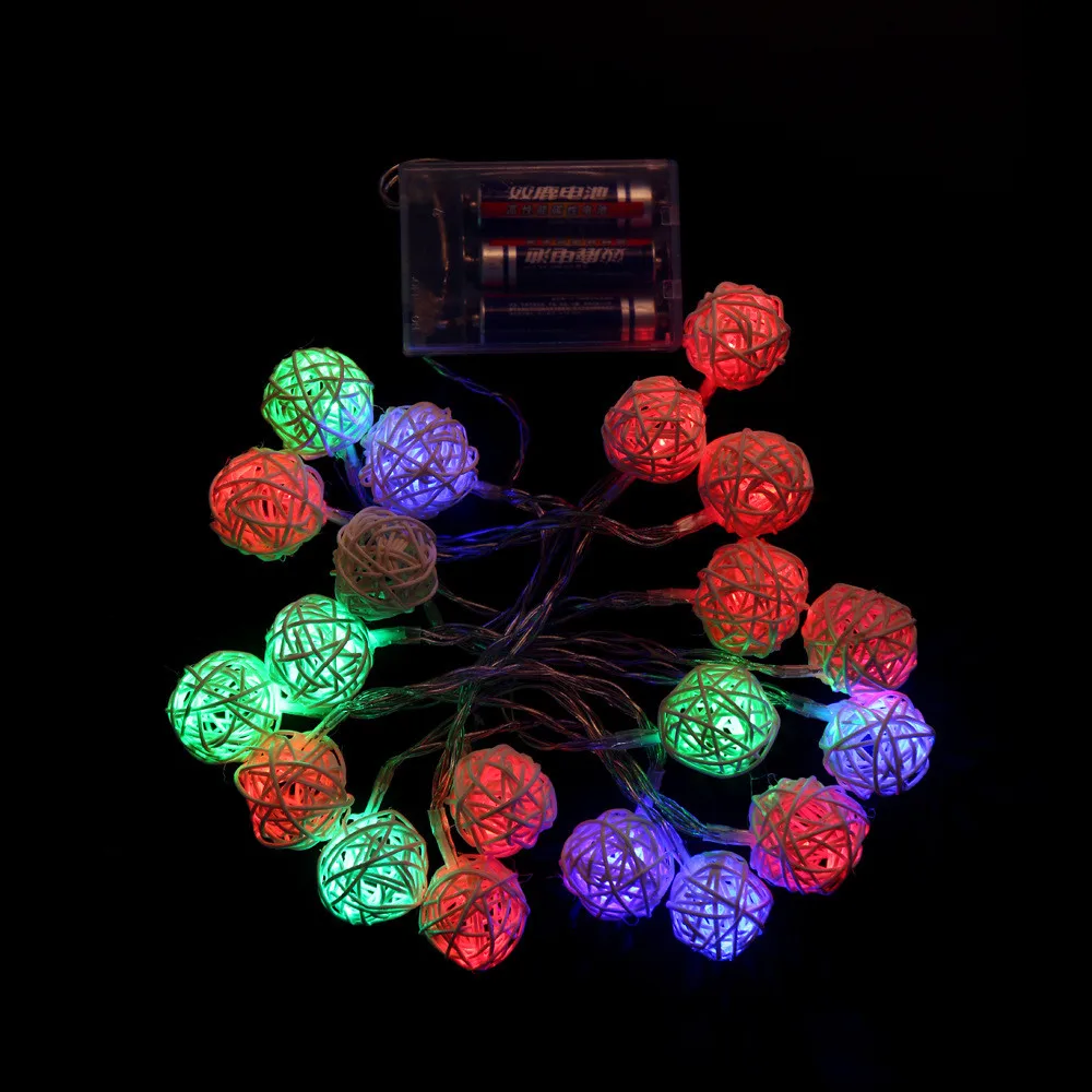 20 светодиодный цвет ротанга мяч батарея работает свет шнура гирлянды для Рождество Свадебная вечеринка украшения