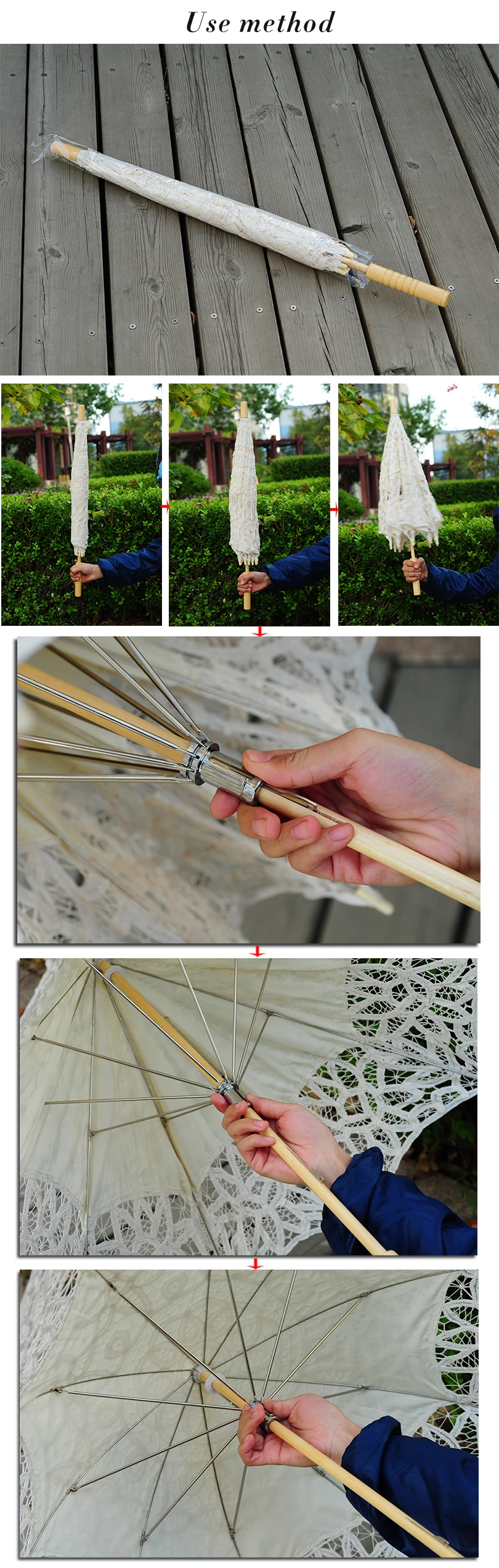 QUNYINGXIU изысканный белый зонт Элегантный Деревянный кружевной классический стиль ручной работы с длинной ручкой Азиатский стиль зонтик