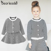 Bear Leader/комплекты для девочек; новое модное Стильное клетчатое пальто с длинными рукавами+ клетчатая юбка; комплект из 2 предметов; одежда для маленьких девочек