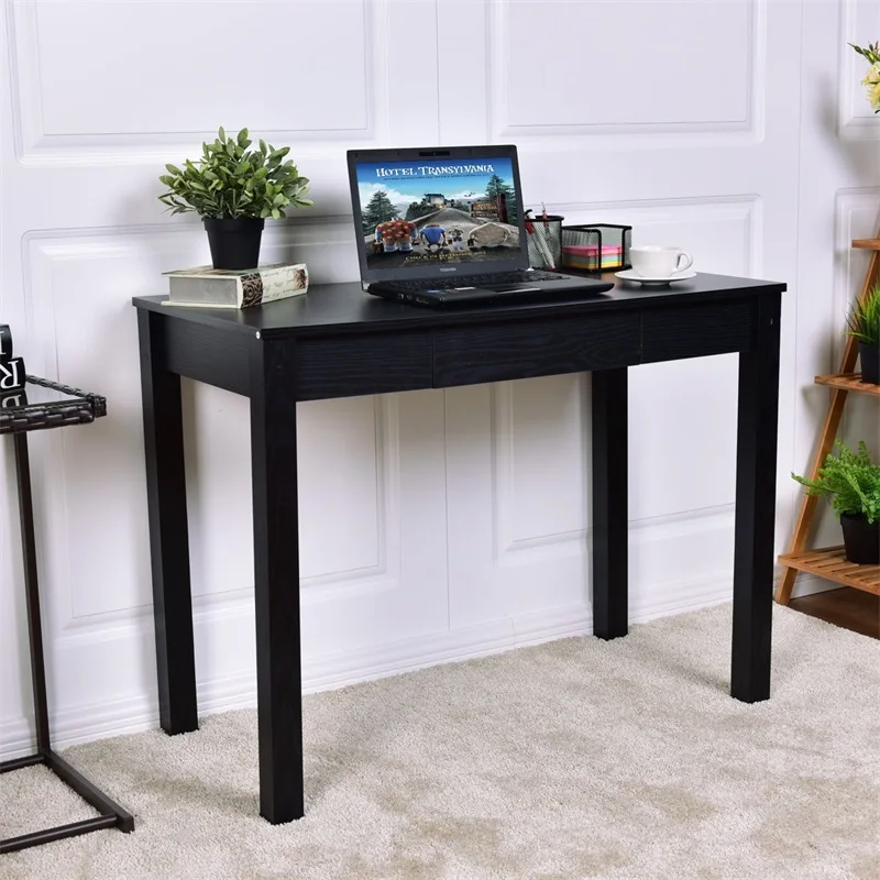 

Contemporary Black Computer Desk Work Station Center Storage Drawer Sturdy Solid MDF Construction Wide Laptop Table HW54423