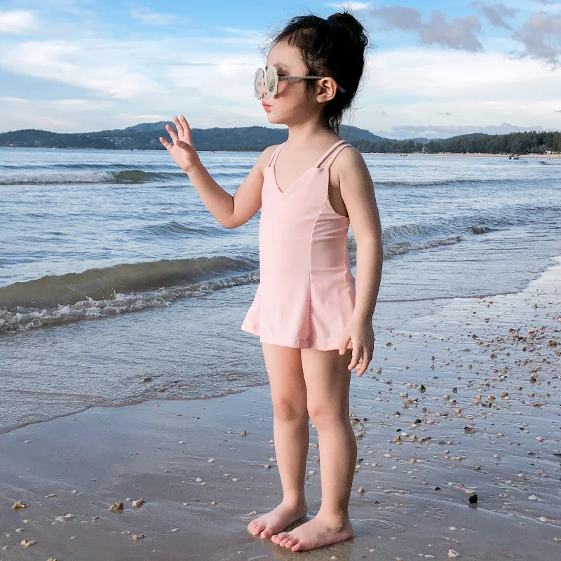 Summer Pink Girls Cross Harness Swimsuit Children Sets For Baby 75-125cm