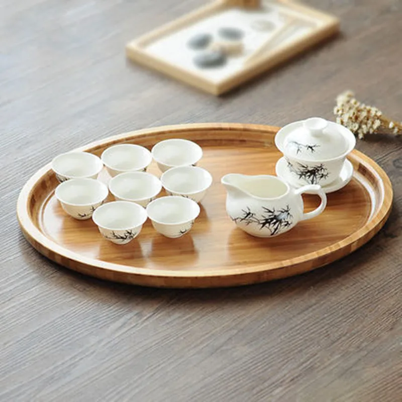 Креативный Овальный бамбуковый поднос для чашки фруктовый поднос чайный набор кунг-фу блюдце муль-опционально бамбуковый поднос японский Овальный Круглый поднос бытовой чай