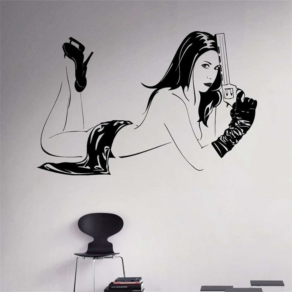 Girl with Gun Wall Vinyl Decal Revolver Pistol Vinyl Sticker Weapon Home Interior Removable Decor Housewares Design #T466 Girl with Gun Wall Vinyl Decal Revolver Pistol Vinyl Sticker Weapon Home Interior Removable Decor Housewares Design #T466