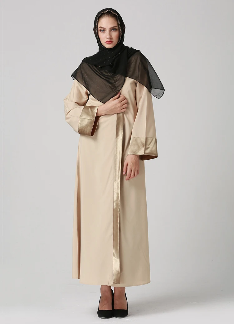 Для женщин модные элегантные свободные мусульманские платье Абая Исламская одежда KHAKI мусульманин Кардиган Платье Халаты Длинные рукава летние платья макси