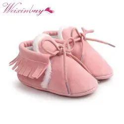 CuteNewborn для маленьких мальчиков из искусственной кожи для девочек замшевые мокасины бахрома на мягкой подошве нескользящая обувь