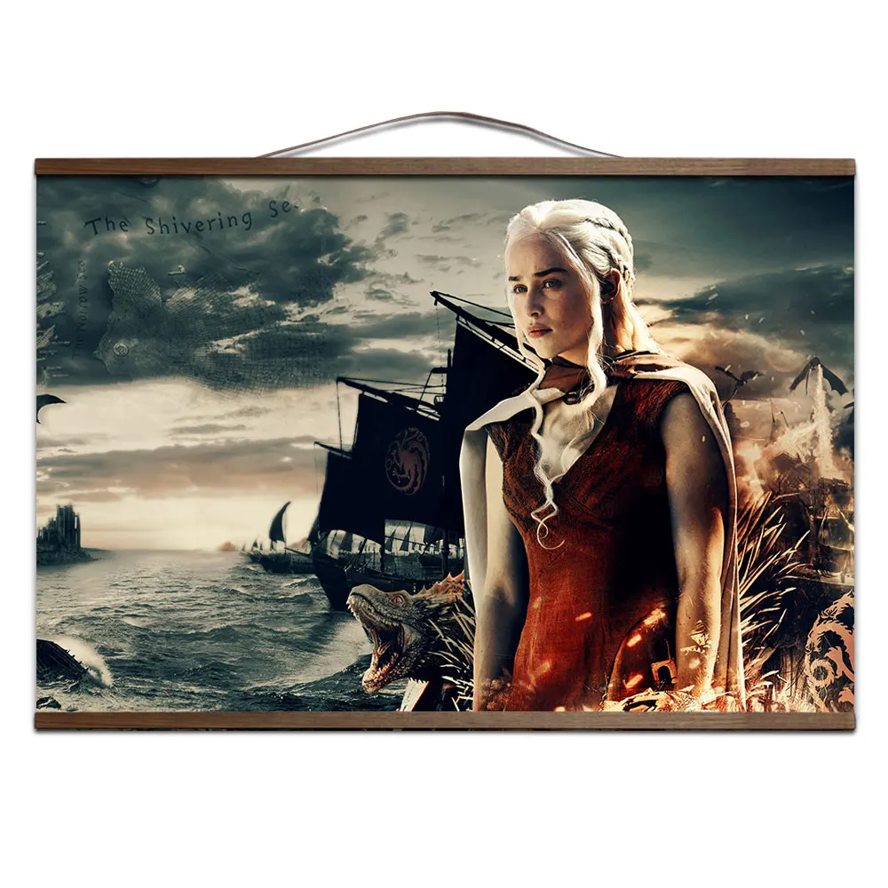 

Game of Thrones 2345678 Posters Decorative Pictures Living Room Decoration Daenerys with solid wood hanging scroll canvas Poster