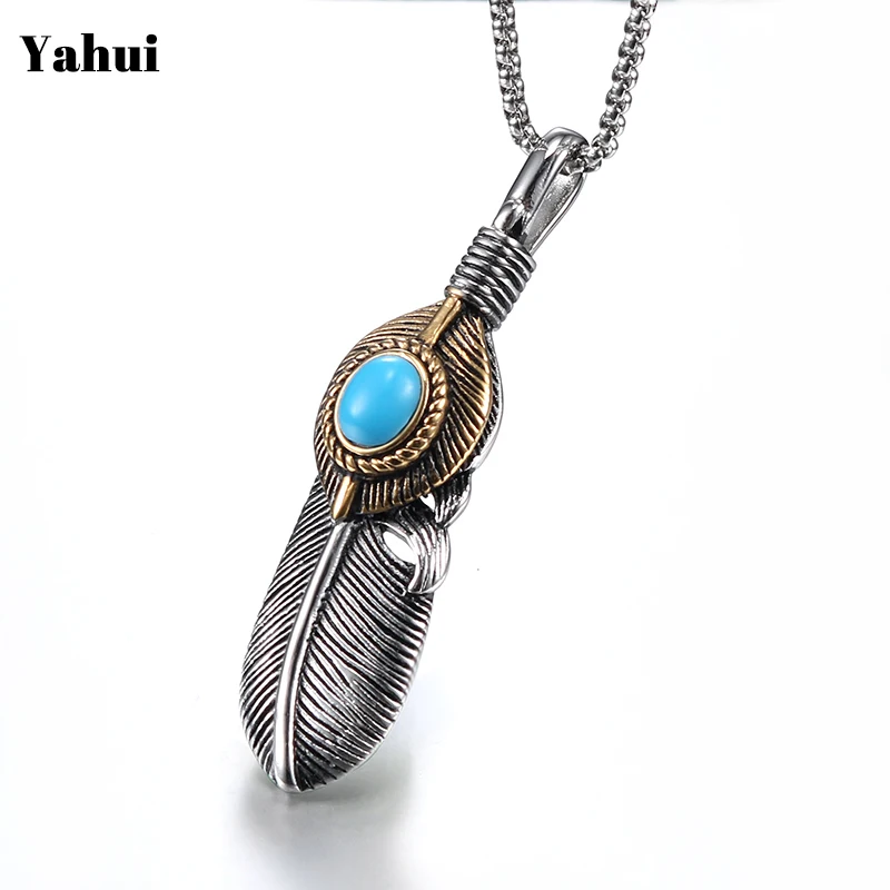 

YaHui Tide brand retro feather pendant eagle claw feather titanium steel men's gift pendant men's neckless jewelry fashion