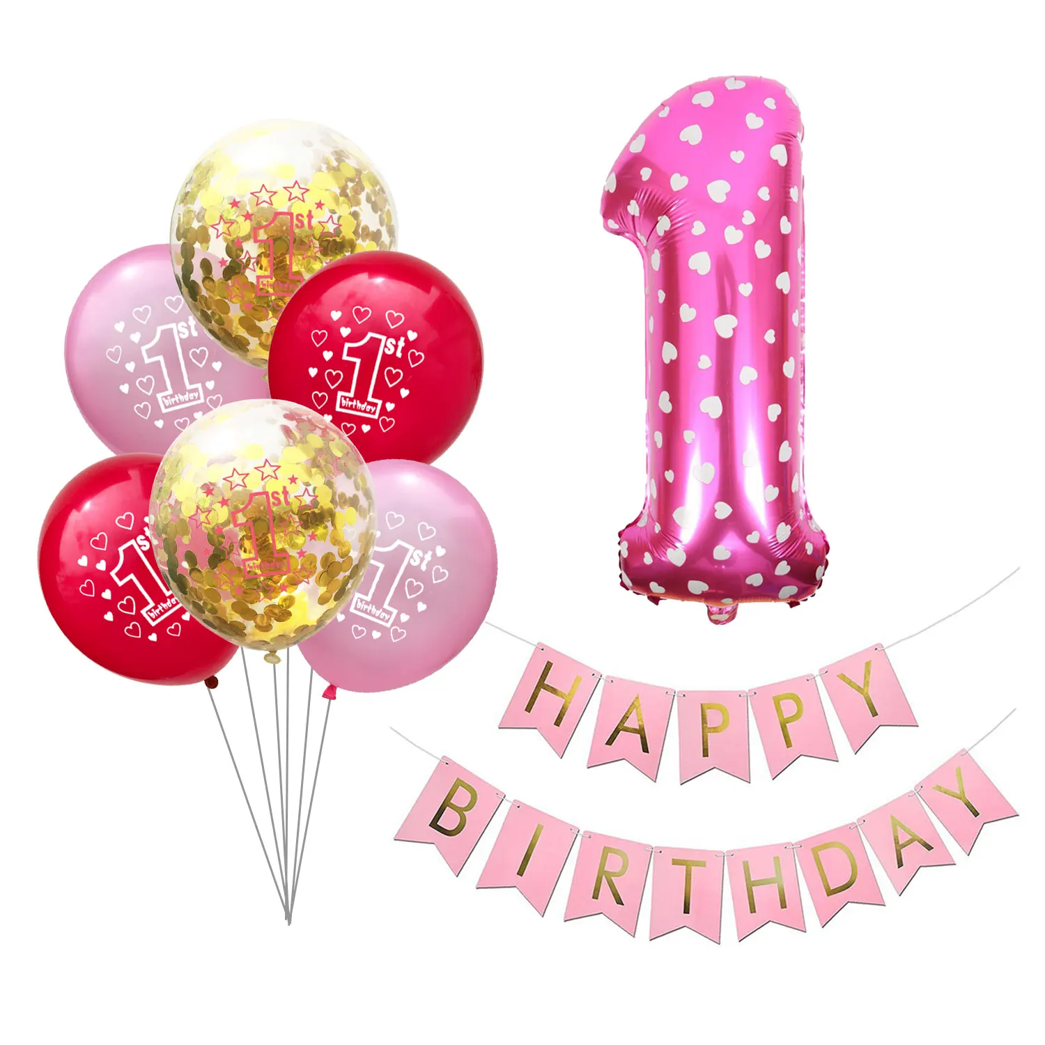 ZLJQ 1-й День рождения воздушные шары 1 год первый день рождения воздушный шар "Конфетти" мальчик девочка дети День рождения баннер украшение для вечеринки Цифровой шар - Цвет: set 1