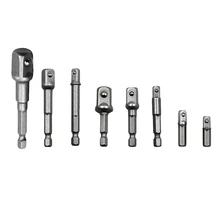 Impact Grade Power Hand Tools Driver Sockets Adapter Extension Set 8pc 1/4 3/8 1/2Cr-V Hex Shank Drill Nut Driver Bit Set