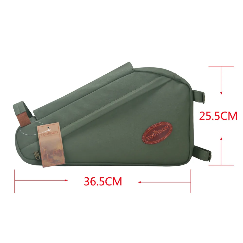 Discount Tourbon Vintage Bike Frame Tube Triangle Bag Bicycle Pouch Backpack Zippered Green Waxed Canvas Waterproof Cycling Accessories 6