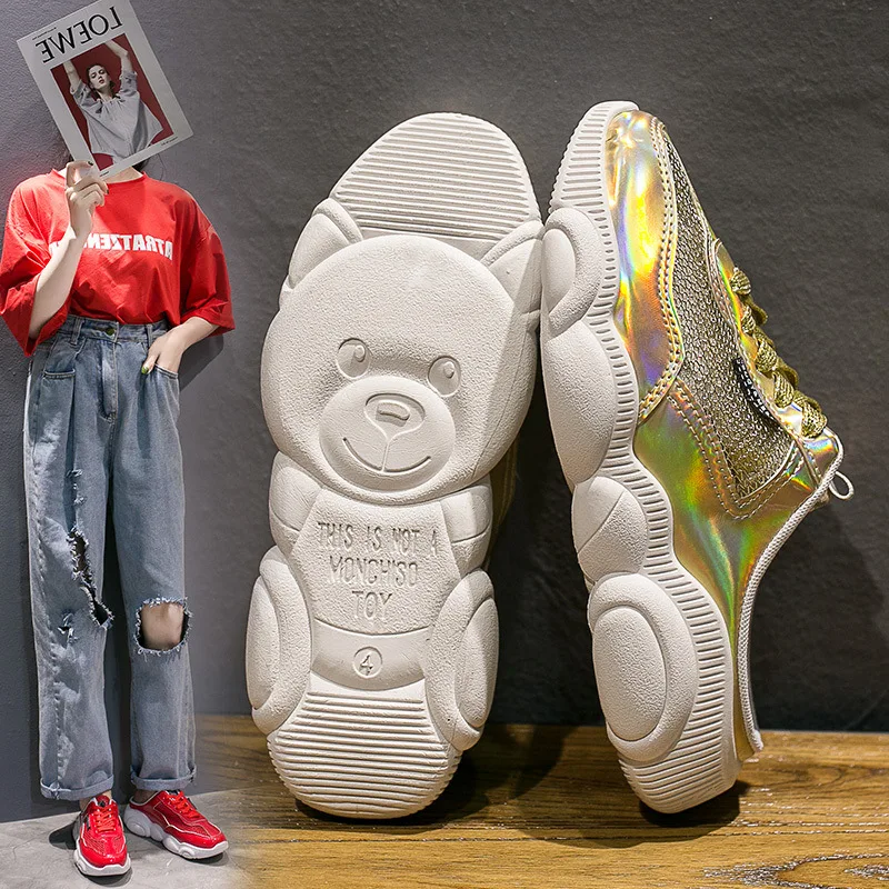 

Spring and Autumn 2019 New Golden Segment Bear Slippers Mesh Ladies Slippers Women's Slippers Sports women shoes mules femme