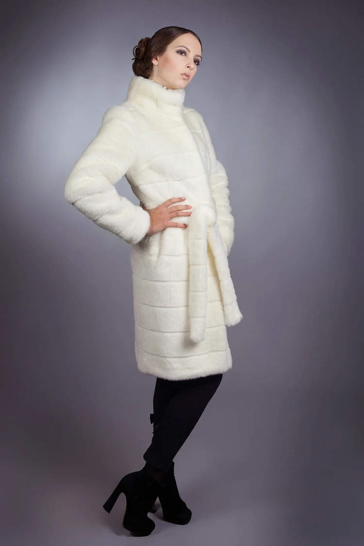 Новинка 2018 3XL 4XL 5XL Плюс Размер Черный белый длинный винтажный воротник-стойка в полоску из искусственного меха норки пальто для женщин
