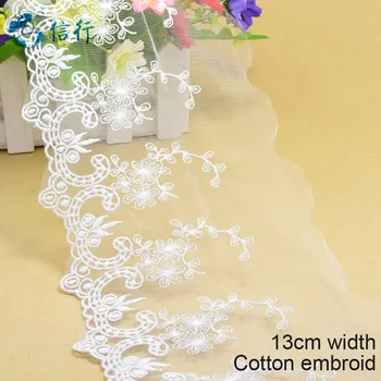 

10yards white lace 13cm width Cotton embroid lace sewing ribbon fabric guipure trim warp knitting DIY Garment Accessories#3126