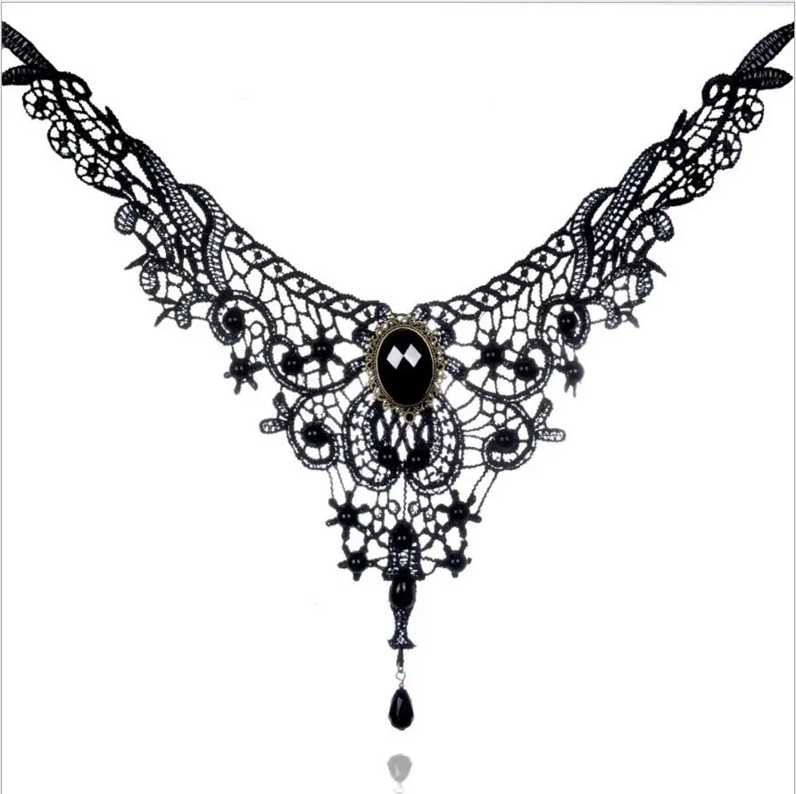 

Fashion Necklaces For Women Beauty Girl Handmade Jewerly Gothic Retro Vintage Lace Necklace Collar Choker Necklace bib gem chain