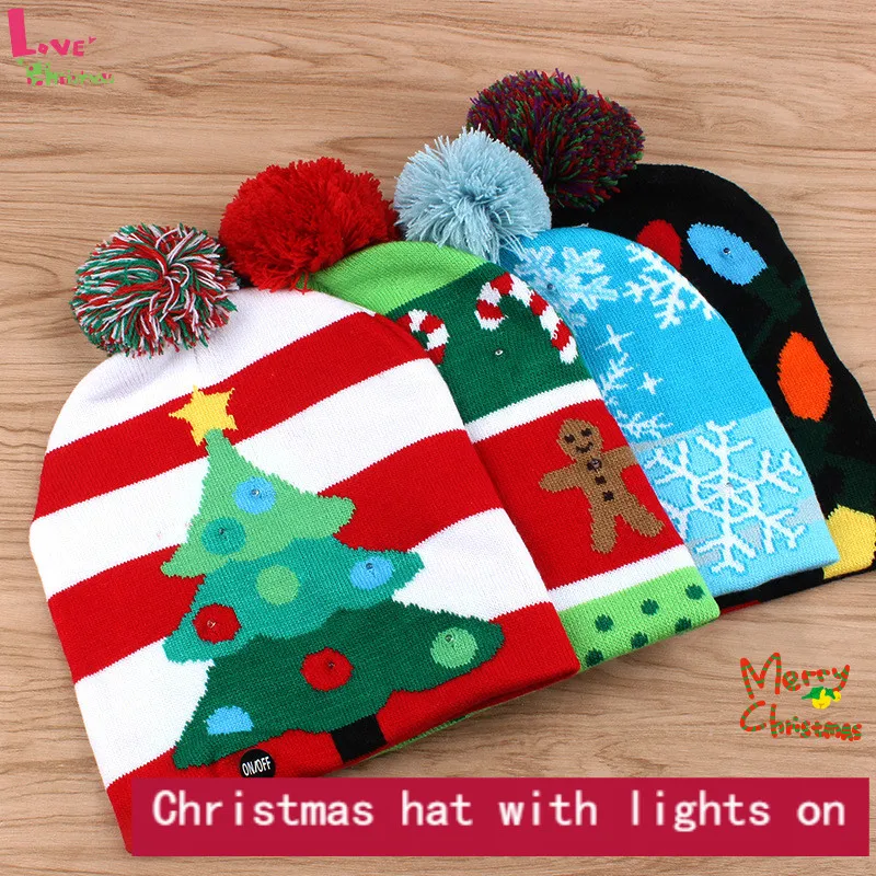 

Christmas decorations knitting LED lamp cap Light Up Knit Cap adult children cap christmas decorations Christmas Tree Hat