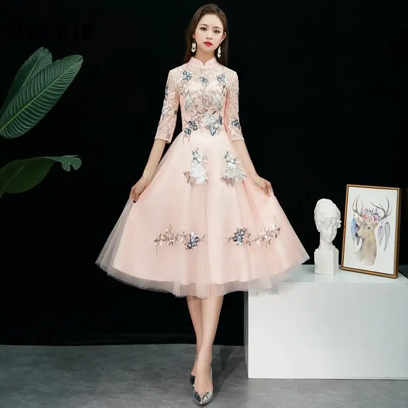 Вечерние платья 2019 г. Mrs Win The party prom Элегантный Высокий воротник А-силуэт Половина