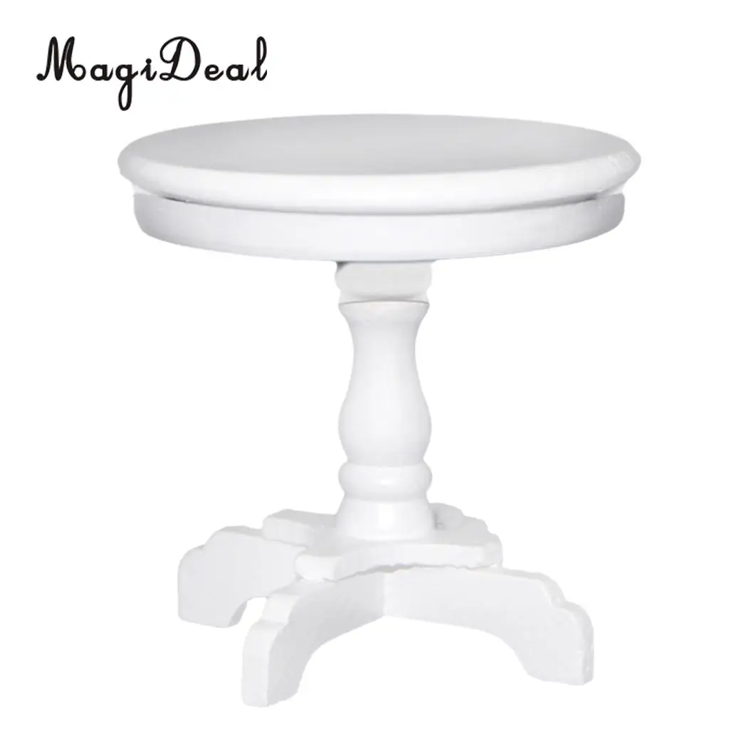 1/12 Scale Outdoor Patio Garden Coffee Tea Table for Dollhouse Living Room Bedroom Wooden Round White Miniature Furniture Acc