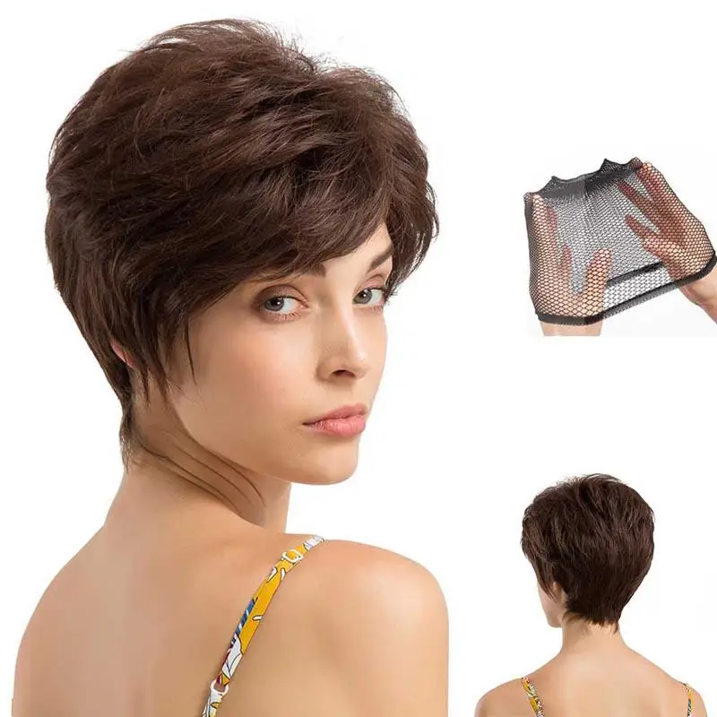 Natural Real Human Hair Wig White Titled Frisette Short Curly