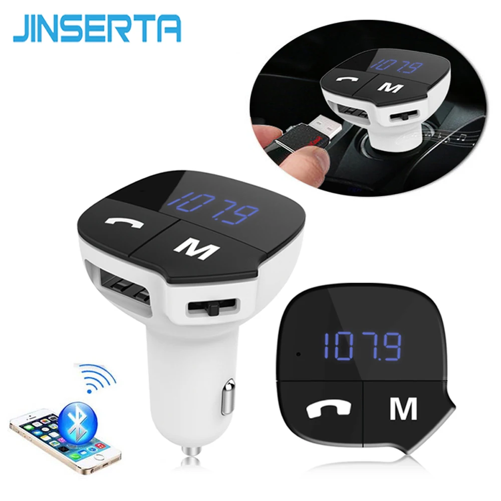 JINSERTA Car MP3 Audio Player Bluetooth FM Transmitter Wireless FM Modulator Car Kit HandsFree LCD Display USB Charger For Phone audio-player