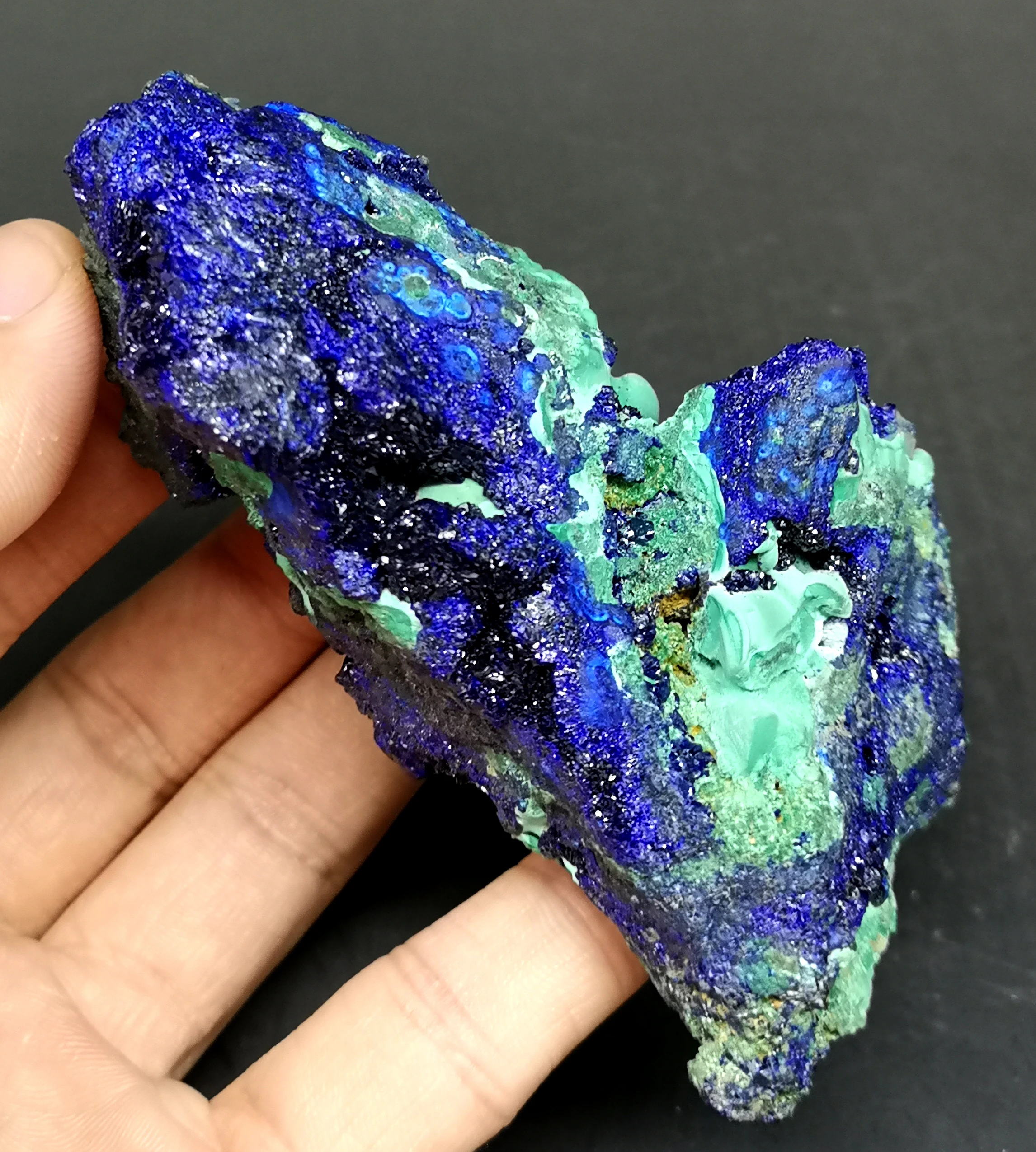 261 г натуральный Блестящий Azurite/Малахитовый симбиотический минеральный кристалл