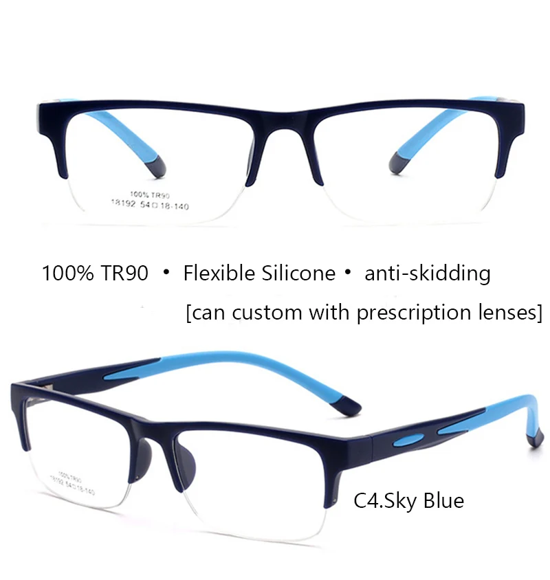 IVSTA TR90, мужские очки, Cyele, полуоправа, оправа для очков, Flexbile, силиконовая оптическая оправа, футбольные очки, линзы по рецепту - Цвет оправы: C4 Sky Blue