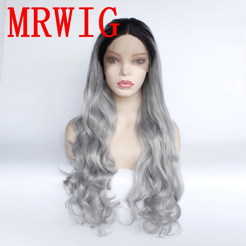 MRWIG Длинные Волнистые Черный ombre серый синтетический синтетические волосы на