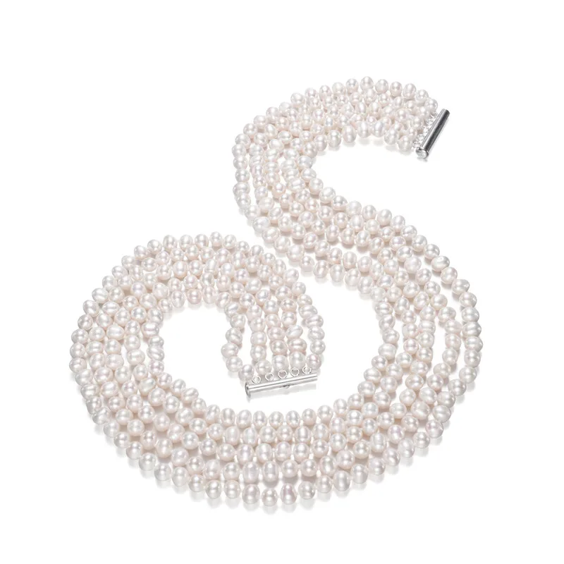 

SNH luxury natural freshwater pearl layer necklace 5mm potato genuine pearl necklace for women jewelry