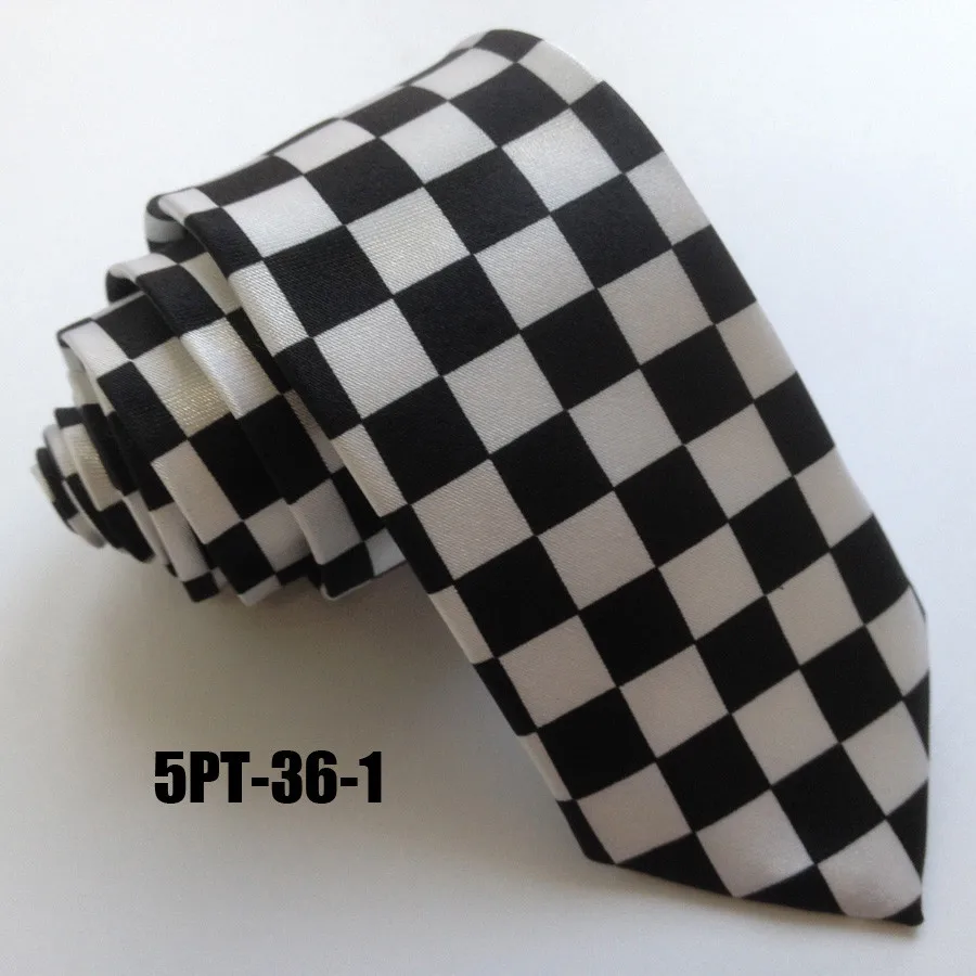 

5cm Slender Tie Fashion Printed Polyester Necktie Black White Grids Gravata