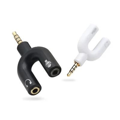 50PCS U Type Adapter Dual 3 5 MM Headphone Plug Audio Cables Splitter Microphone 2 in 1 Swivel Connector For Xiaomi etc